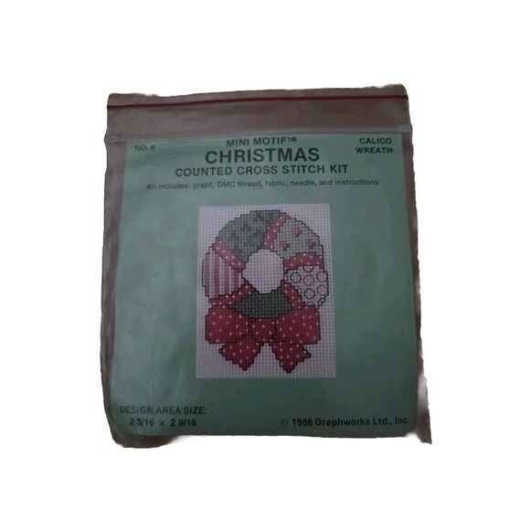 VTG Graphworks Calico Wreath Mini Motif Christmas Counted Cross Stitch Kit #6 - Picture 1 of 5
